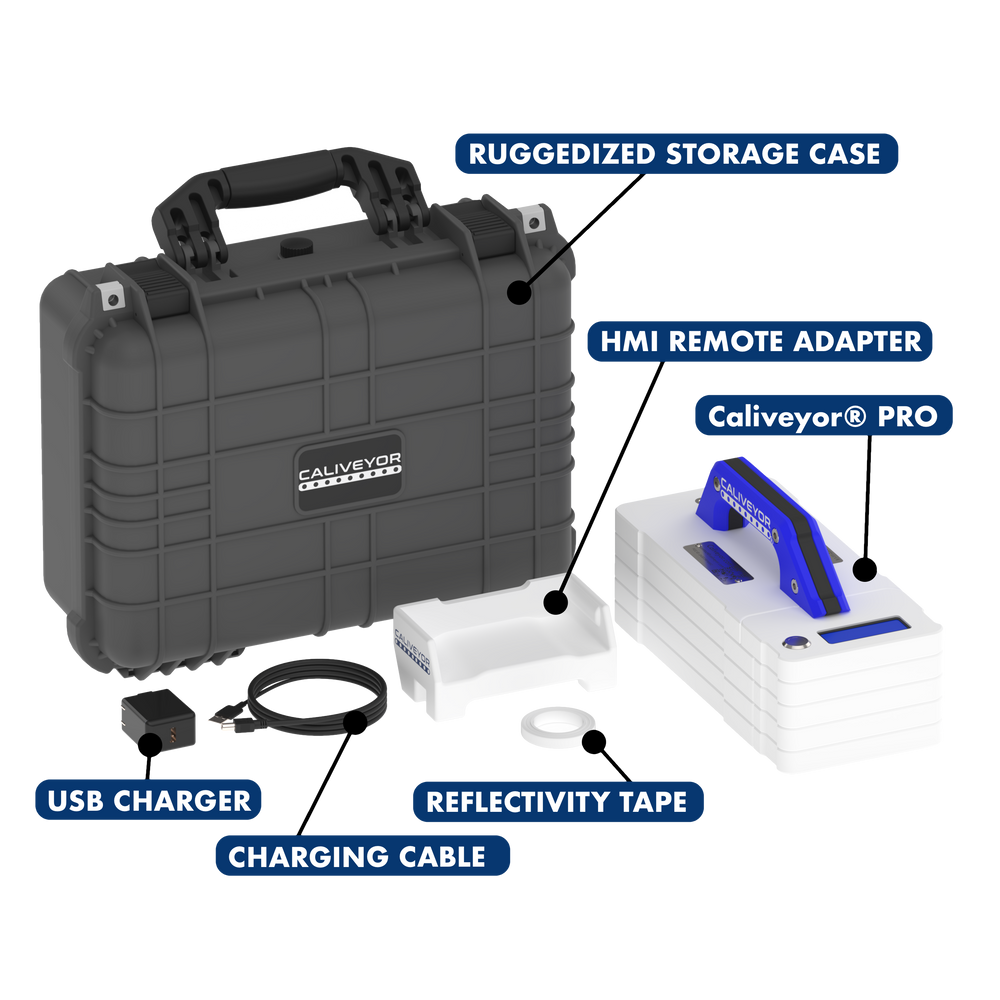 Caliveyor PRO kit, case, adapter, charger, and reflective tape